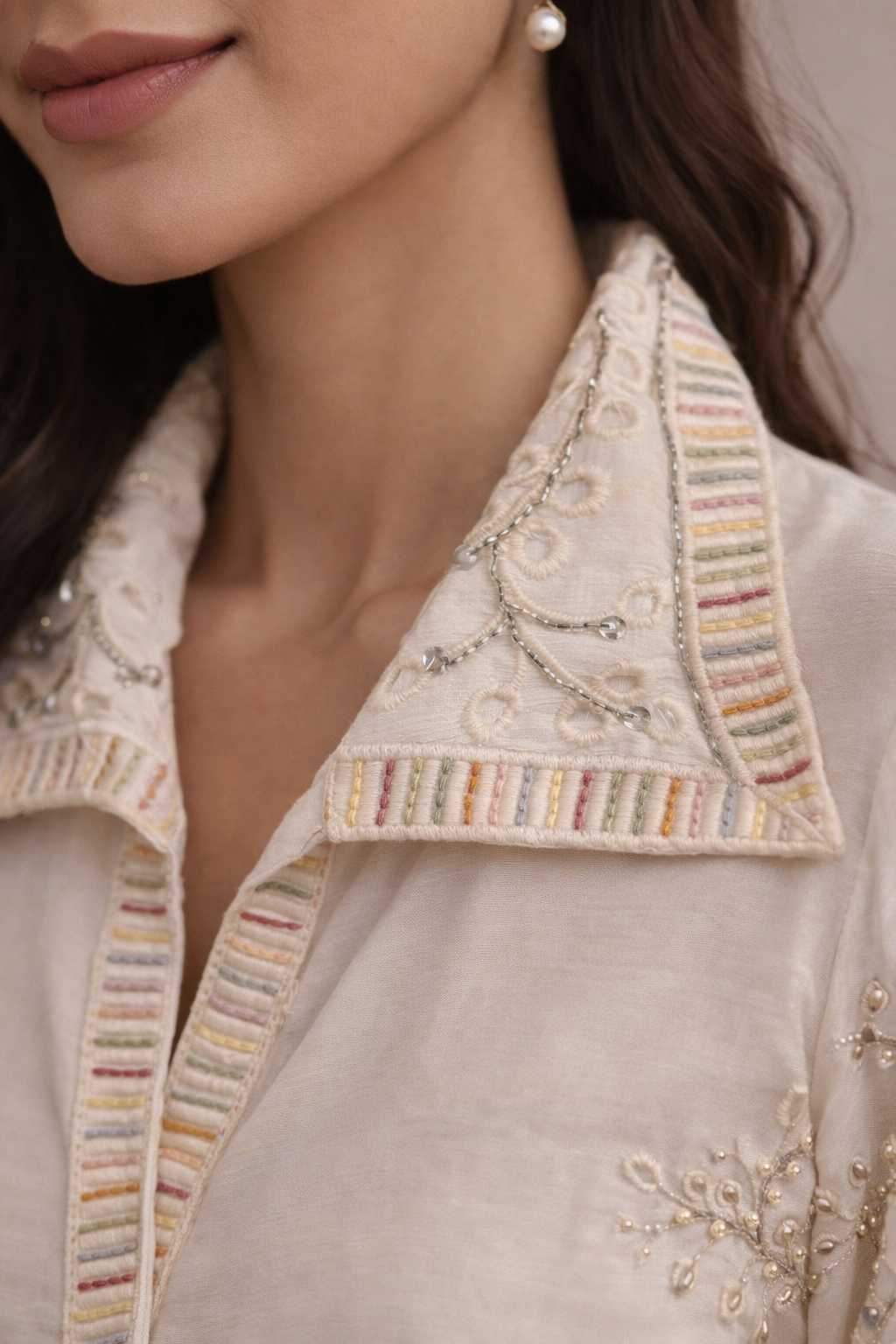 Ivory Bloom Chinon Embroidered Co-ord Set