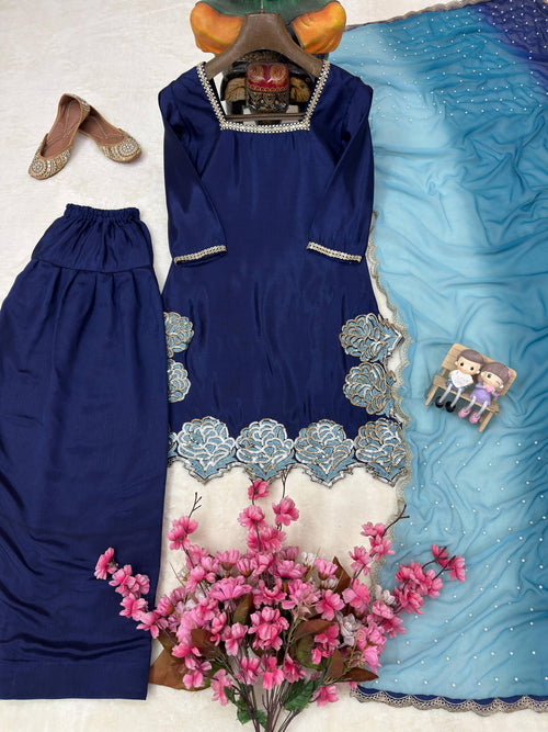 Blue Chinon Silk Farshi Set