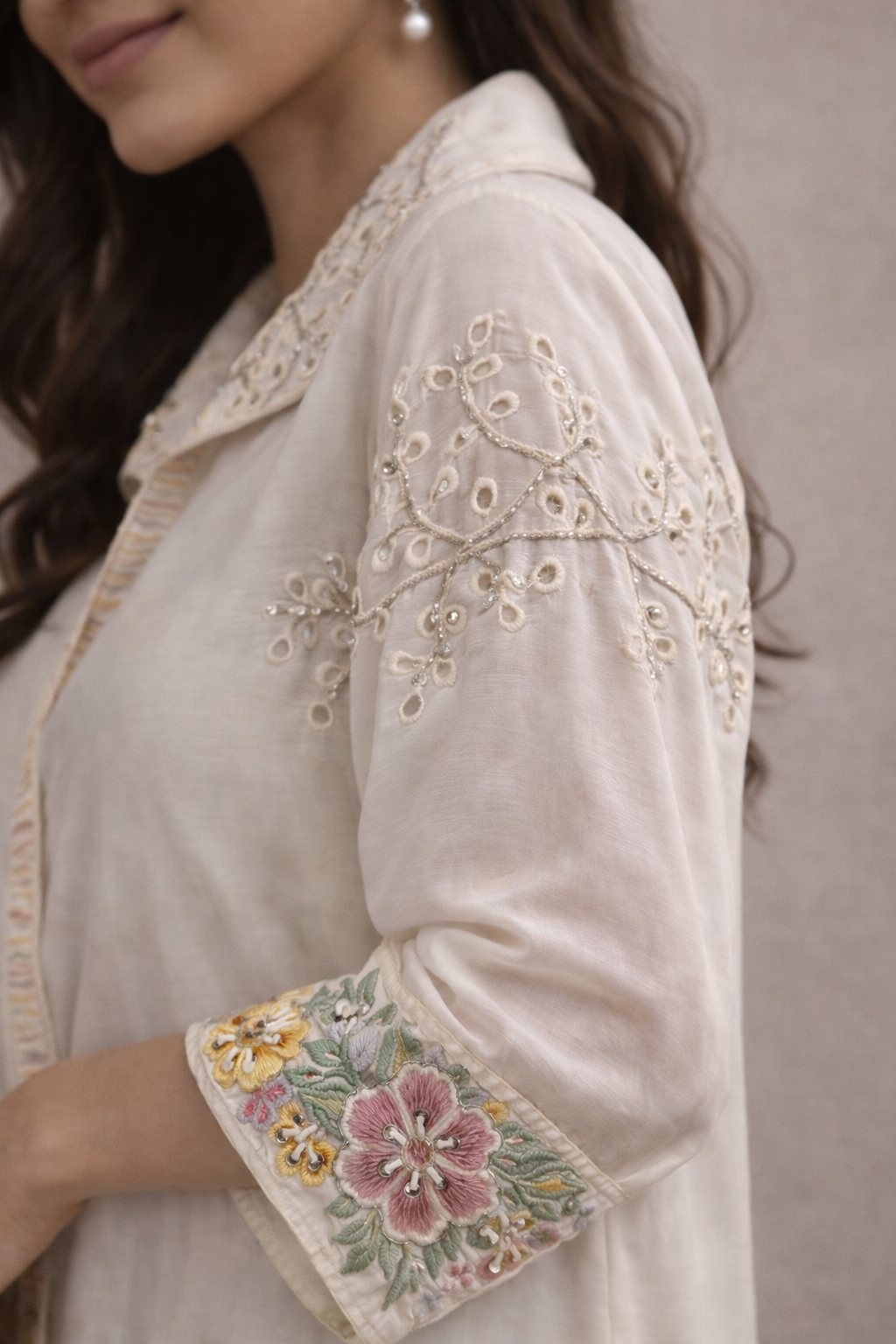 Ivory Bloom Chinon Embroidered Co-ord Set
