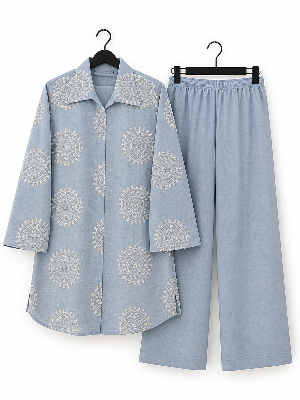 Sky Blue Embroidered Flex Cotton Co-ord Set