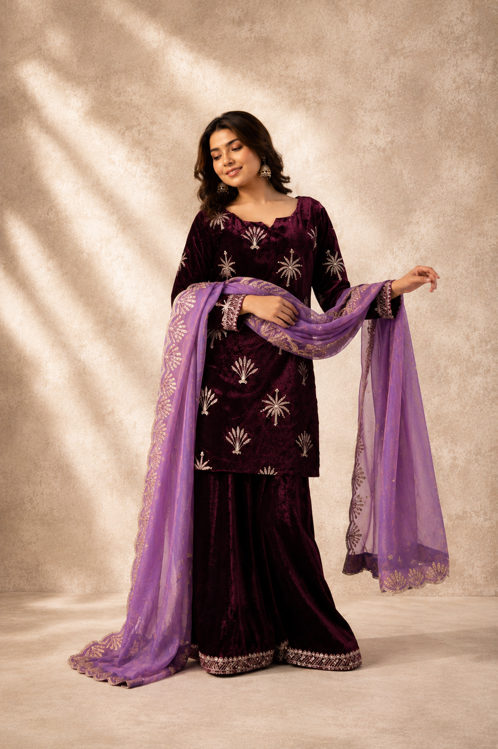 Nirvaana Velvet Embroidered Suit Set
