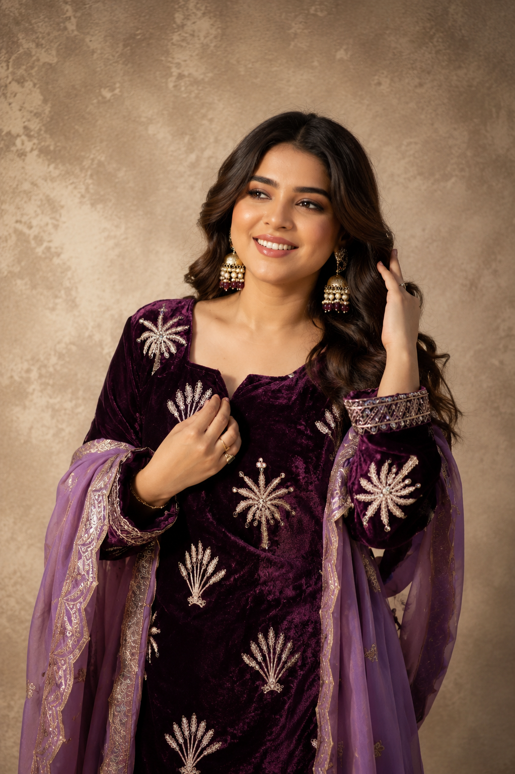 Nirvaana Velvet Embroidered Suit Set