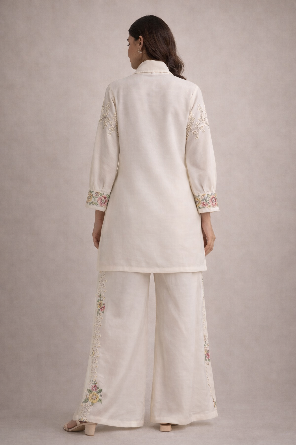 Ivory Bloom Chinon Embroidered Co-ord Set