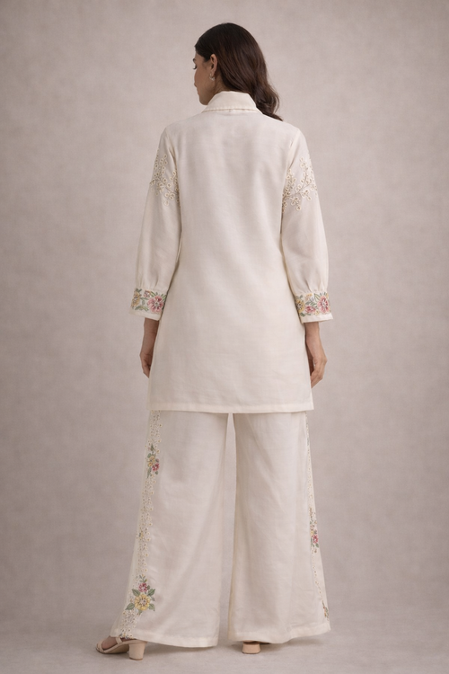 Ivory Bloom Chinon Embroidered Co-ord Set
