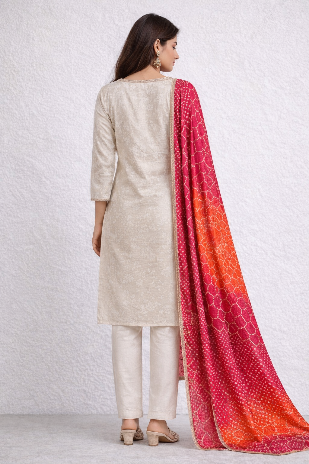 Peacock Self Print Kurta Set