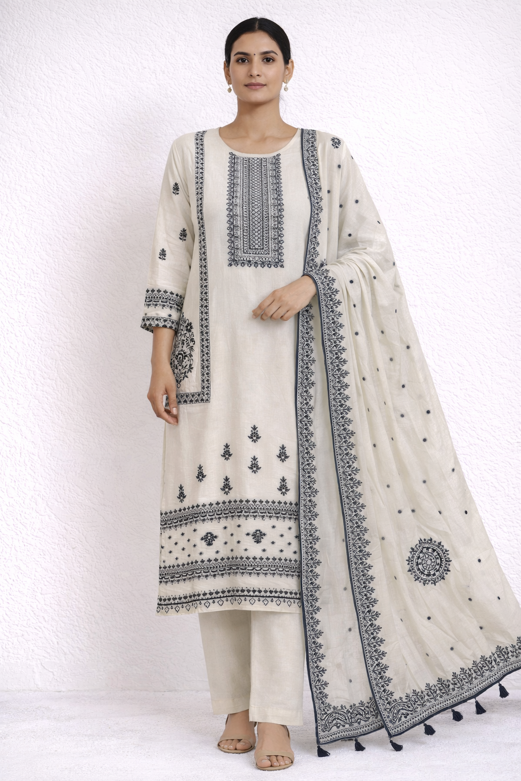 Noor Ivory Woven Kurta Set