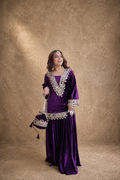 Velvet Mirror Work Co-ord Set – Royal Plum