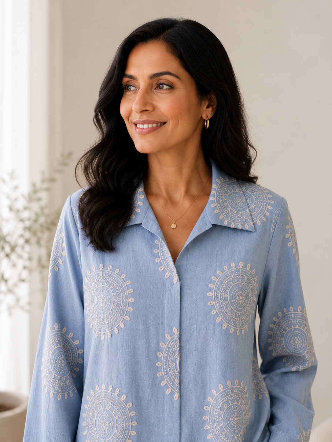 Sky Blue Embroidered Flex Cotton Co-ord Set