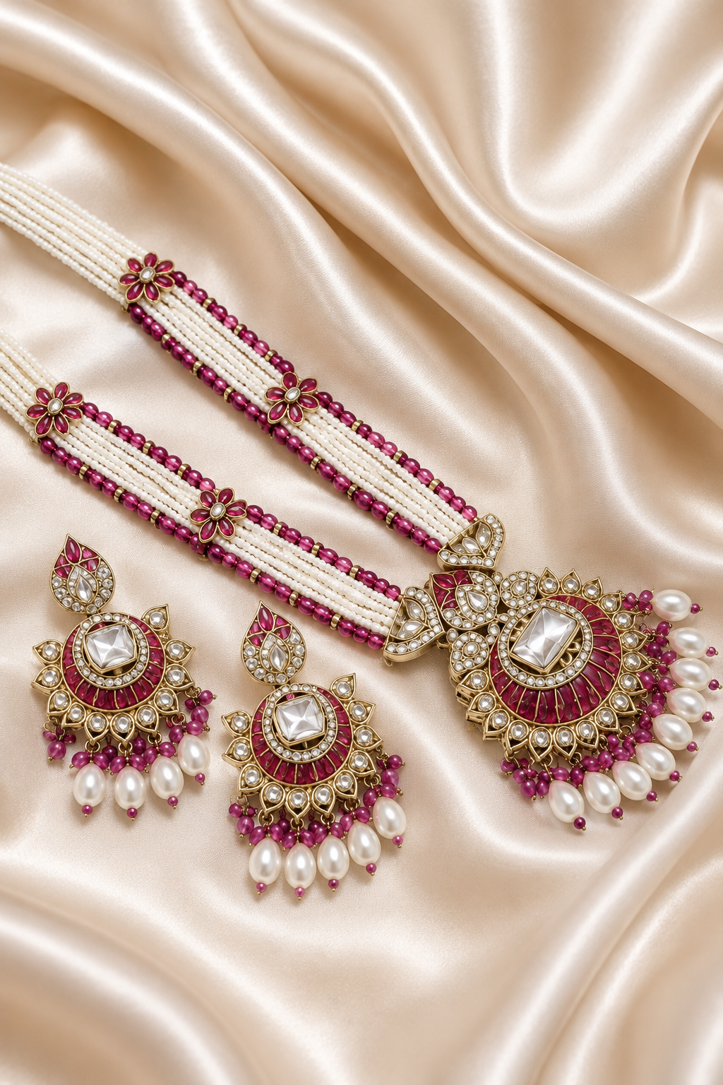 Pearl Kundan Long NecklaceSet