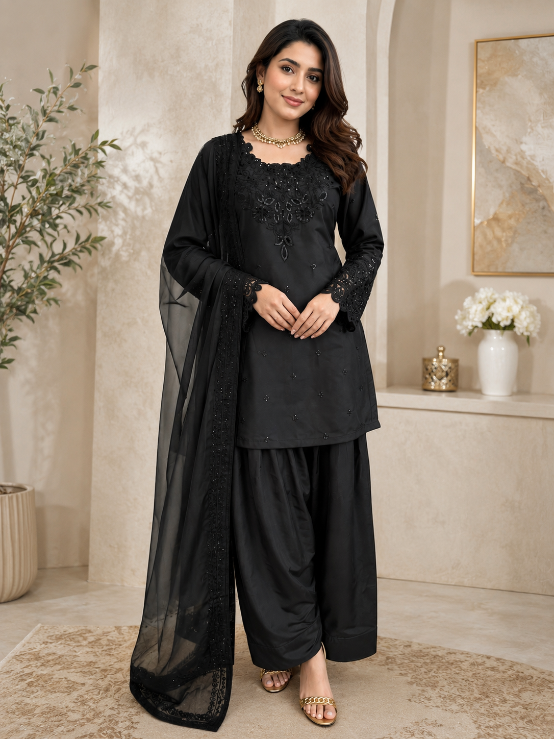 Elegant Thread Embroidery Farshi Set