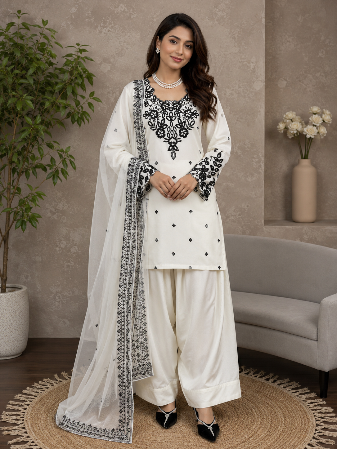 Elegant Thread Embroidery Farshi Set